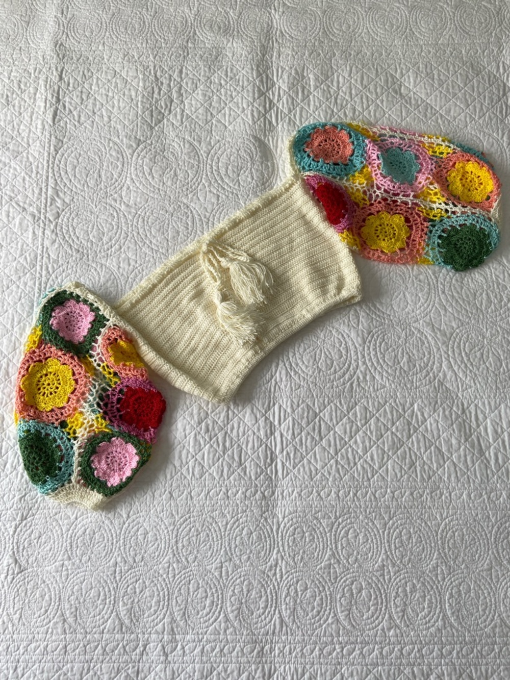 Spell Crochet Set Let the Sunshine In Maxi Skirt and Crop Top Cream Rainbow S - Picture 10 of 17